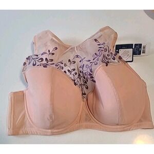 Mod Parfait‎ Evoke Molded Halter Mesh Overlay Bra Purple Floral A1581 36DDD 36E